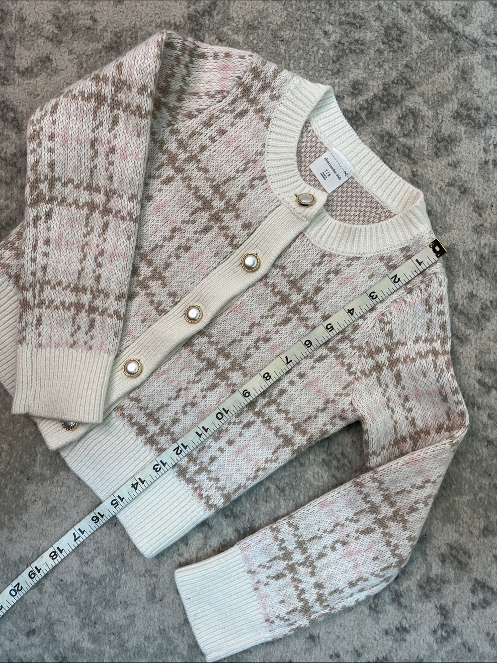 ABERCROMBIE KIDS CARDIGAN PEARL AND GOLD BUTTONS TAN PINK CREAM GIRLS SZ 7/8 - Picture 13 of 13